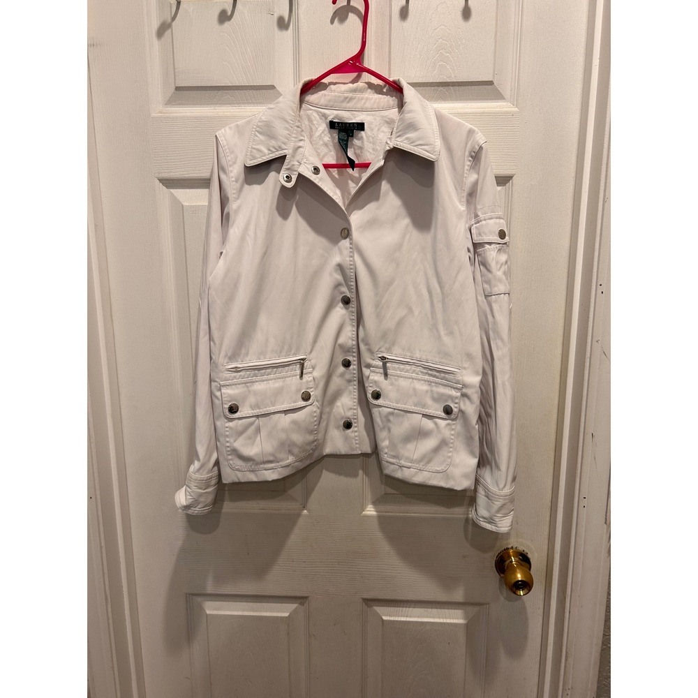 Lauren Ralph Lauren Womens‎ White Utility Safari Field Jacket Snap Front Size L